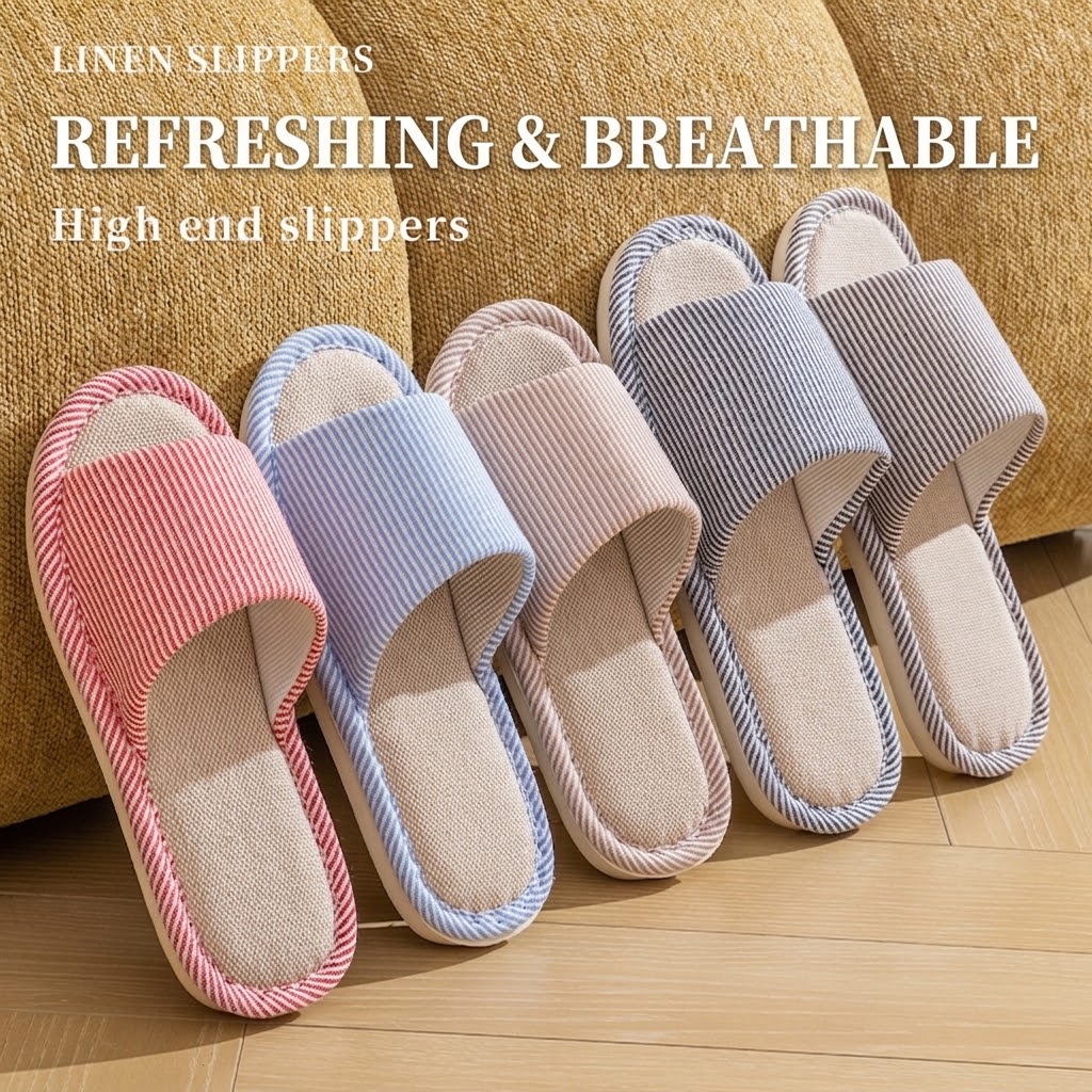 Breathable Flax Linen Slippers - Home Textile ulasan dan harga